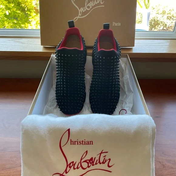 Christian Louboutin Black Spiked Slip-Ons - Picture 3 of 9